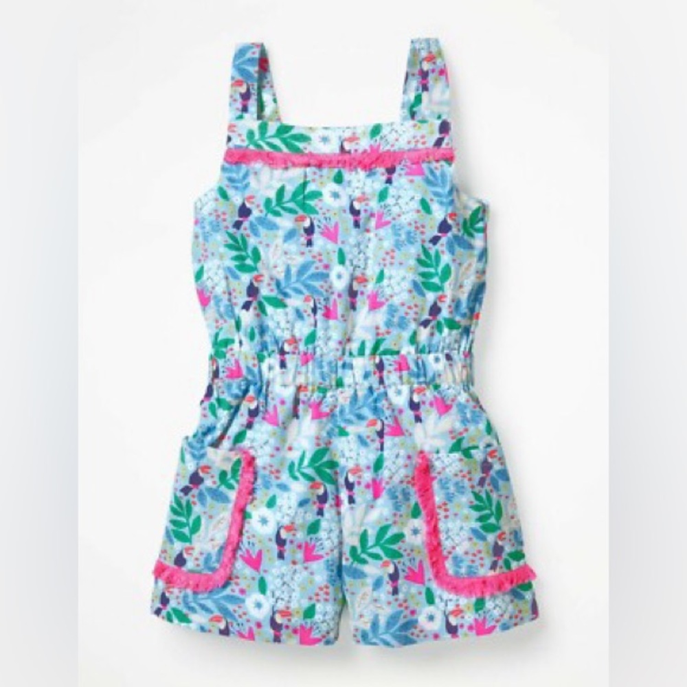Mini Boden Romper in Blue Quartz Toucan Garden Print, Size 11-12Y